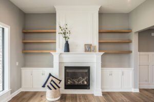 clive iowa custom built-in shelves and fireplace