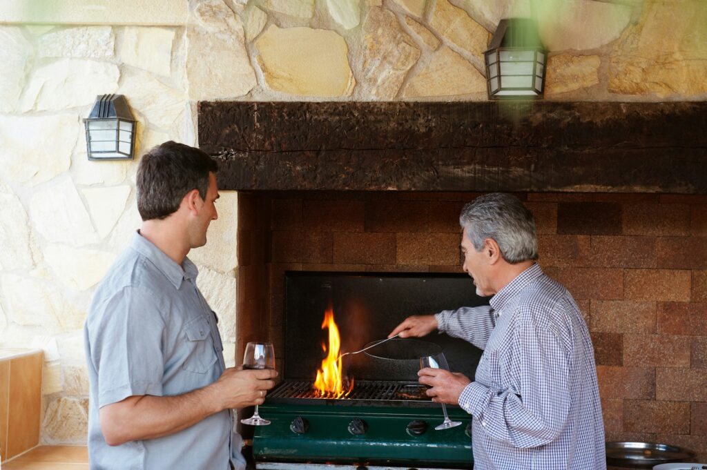 outdoor kitchen with custom cabinets