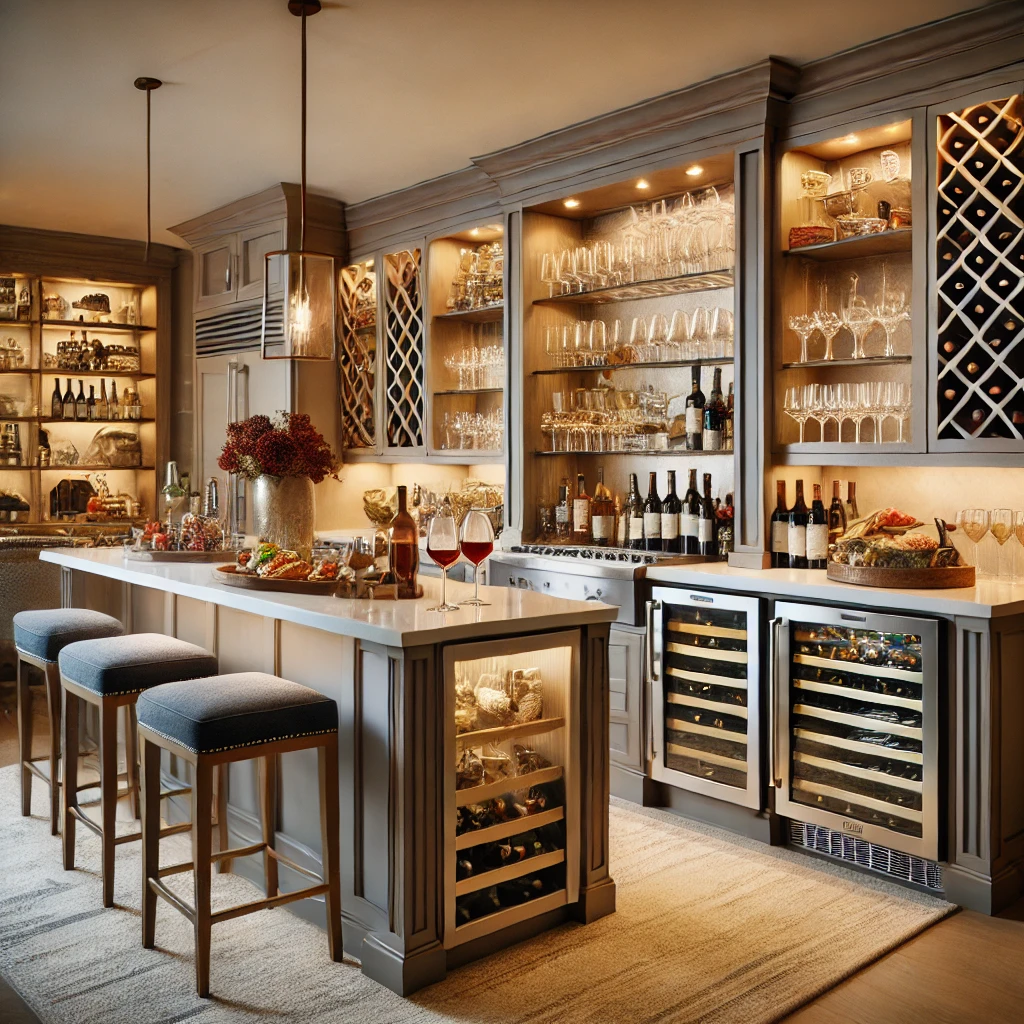 custom home bar cabinets for labor day gatherings