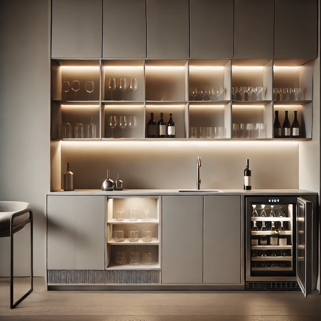 modern bar with custom cabinets